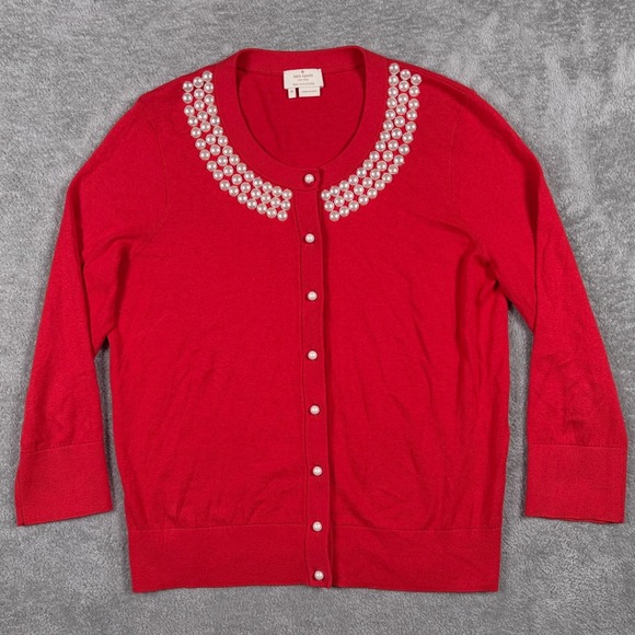 kate spade Sweaters - Kate Spade Red Embellished Cardigan Sweater Medium Silk Cashmere Cotton C258